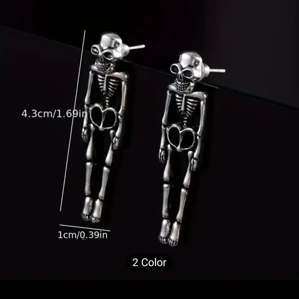 Retro Skeleton earrings halloween BNWT goth punk spooky witch ghost season fall - Picture 3 of 5